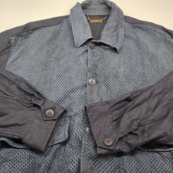 VTG La Matta Men's Jacket Perforated Suede Linen Size 56 Button Up Blue Italy - Picture 6 of 16